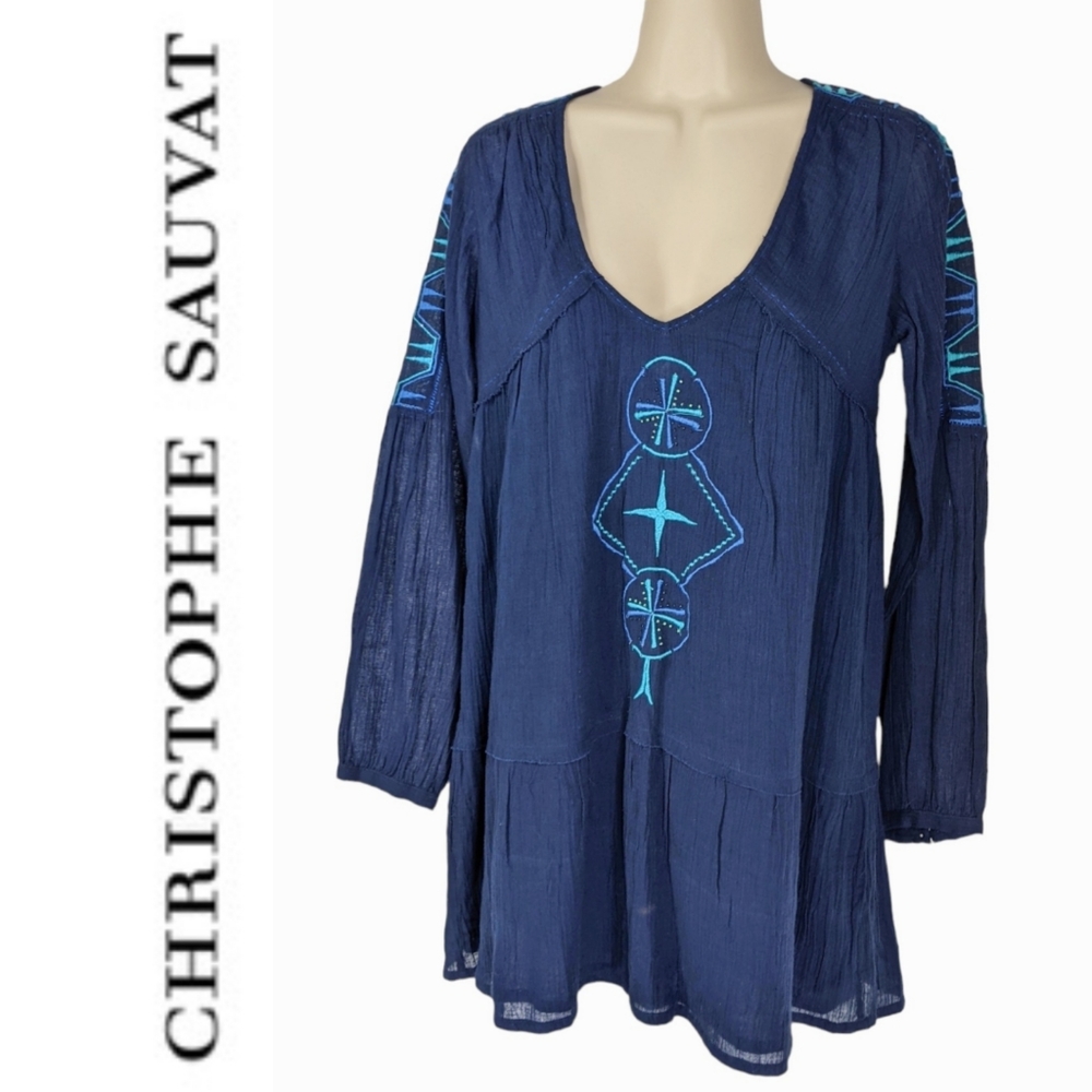 CHRISTOPHE SAUVAT Embroidered Cotton Long Sleeve Tunic Sz S